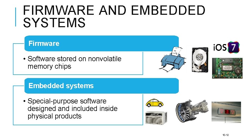 FIRMWARE AND EMBEDDED SYSTEMS Firmware • Software stored on nonvolatile memory chips Embedded systems