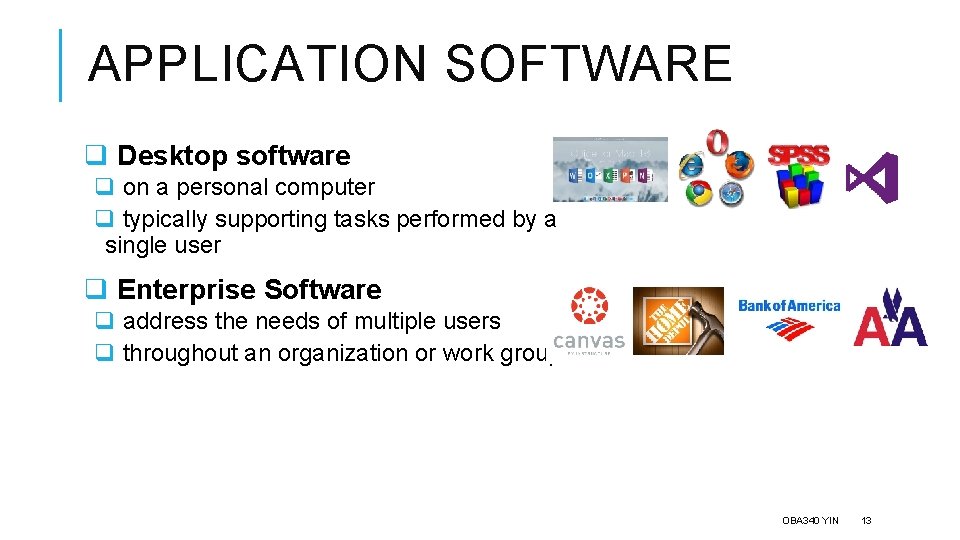 APPLICATION SOFTWARE q Desktop software q on a personal computer q typically supporting tasks