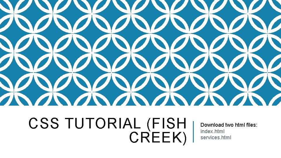 CSS TUTORIAL (FISH CREEK) Download two html files: index. html services. html 