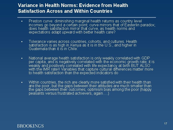 Variance in Health Norms: Evidence from Health Satisfaction Across and Within Countries • Preston