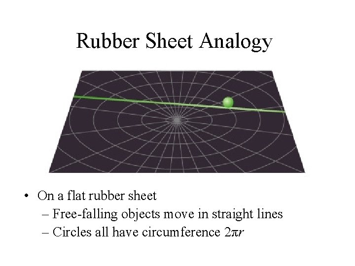 Rubber Sheet Analogy • On a flat rubber sheet – Free-falling objects move in