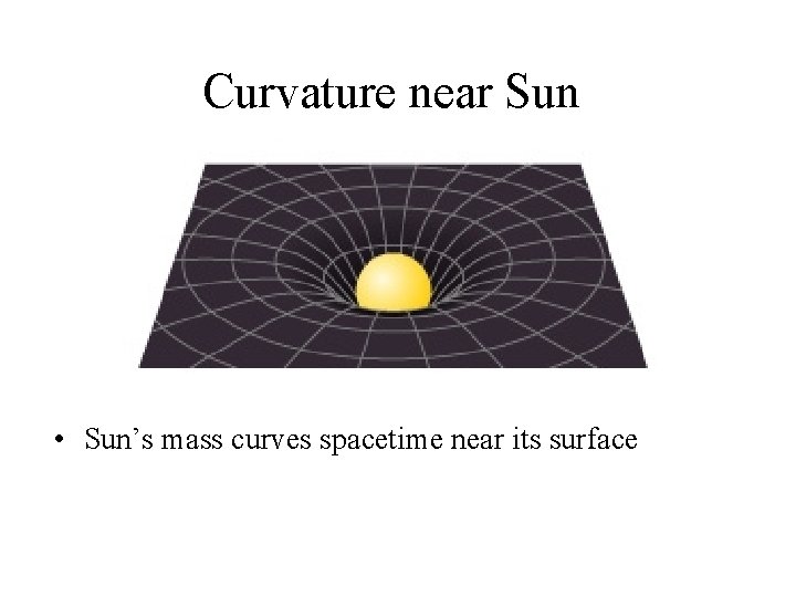 Curvature near Sun • Sun’s mass curves spacetime near its surface 