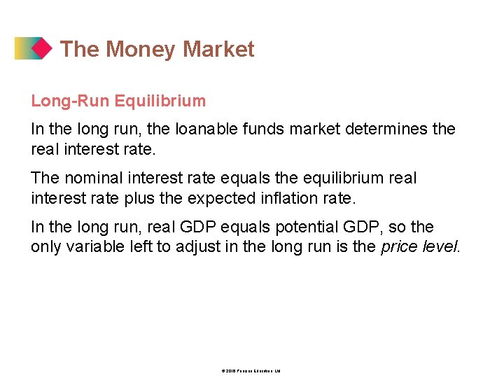 The Money Market Long-Run Equilibrium In the long run, the loanable funds market determines