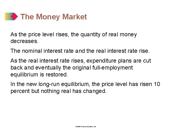 The Money Market As the price level rises, the quantity of real money decreases.