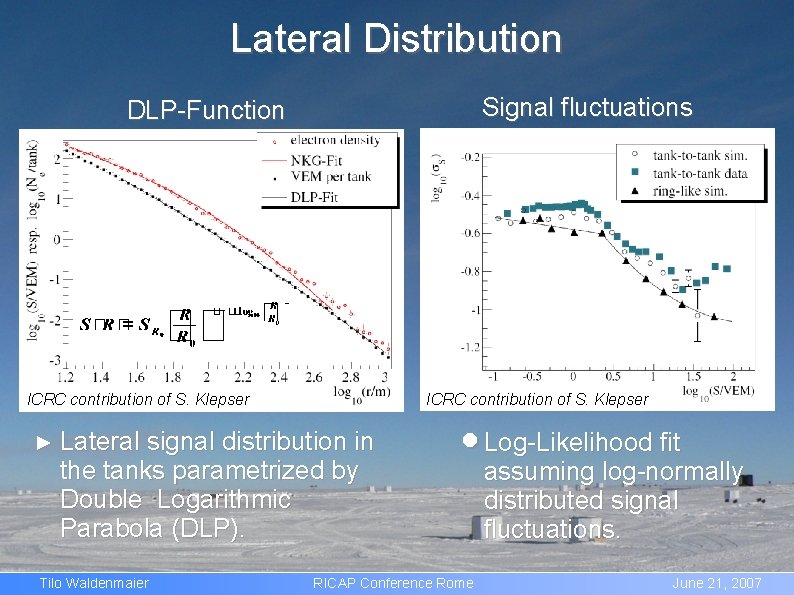 Lateral Distribution Signal fluctuations DLP-Function ICRC contribution of S. Klepser ► Lateral signal distribution