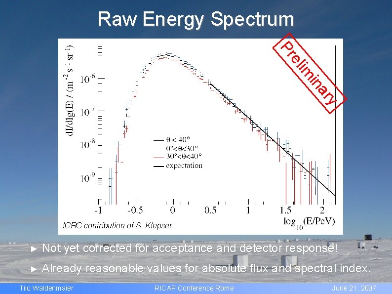 Raw Energy Spectrum Pr y ar in im el ICRC contribution of S. Klepser