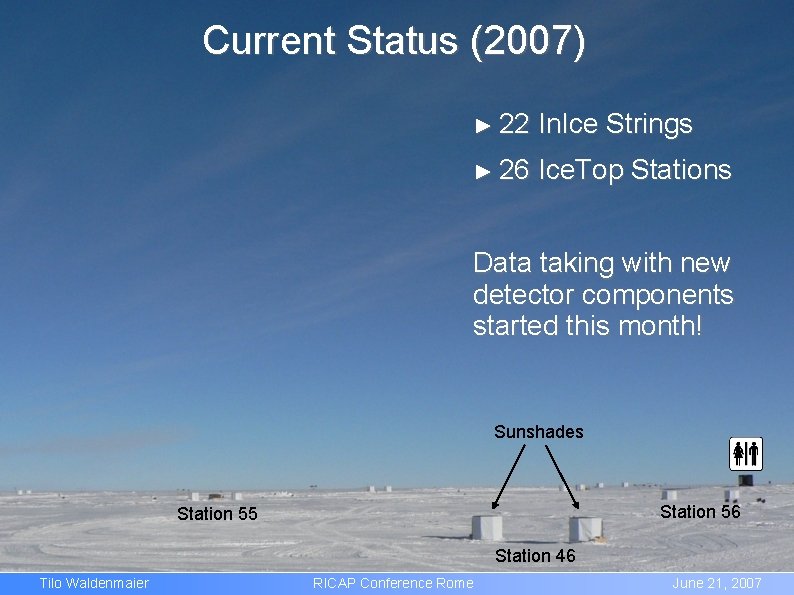 Current Status (2007) ► 22 In. Ice Strings ► 26 Ice. Top Stations Data