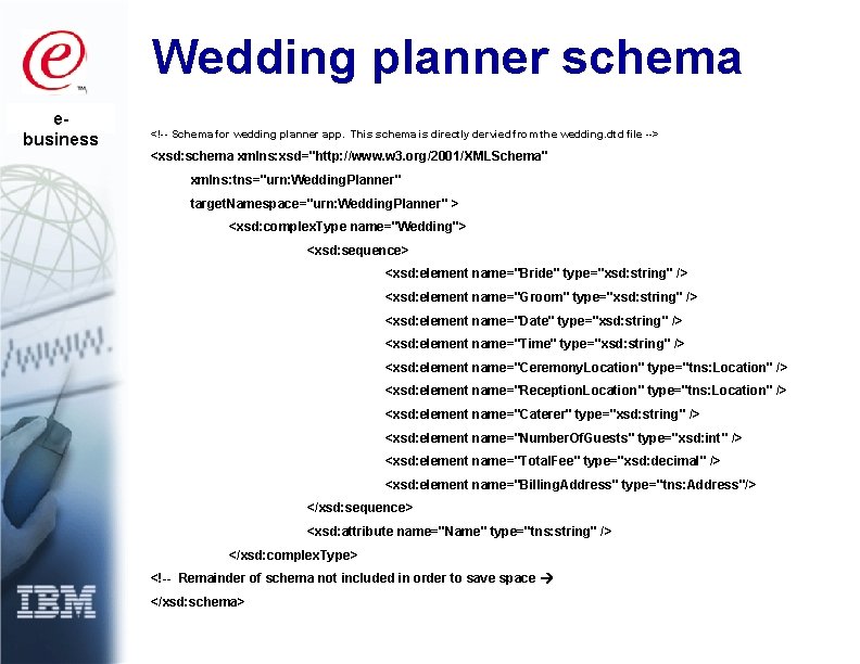 Wedding planner schema ebusiness <!-- Schema for wedding planner app. This schema is directly