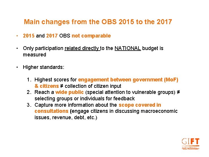 Main changes from the OBS 2015 to the 2017 • 2015 and 2017 OBS