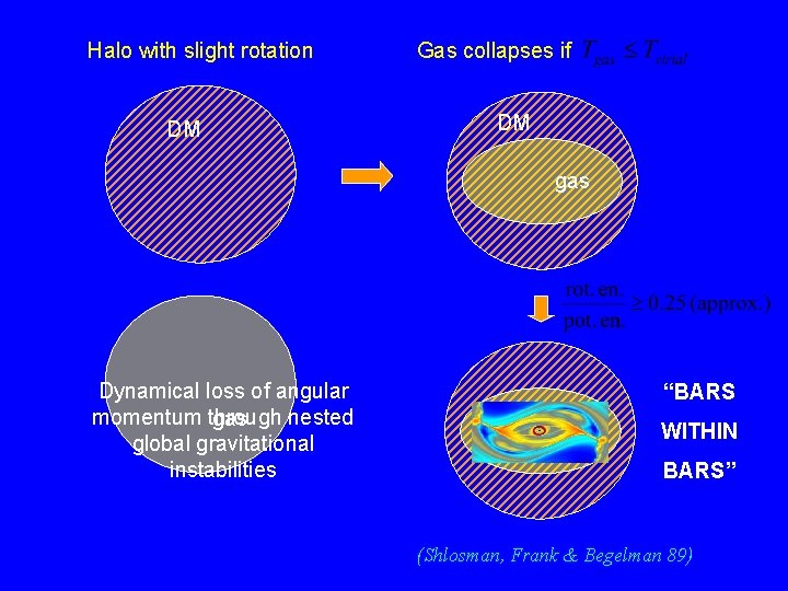 Halo with slight rotation DM Gas collapses if DM gas Dynamical loss of angular