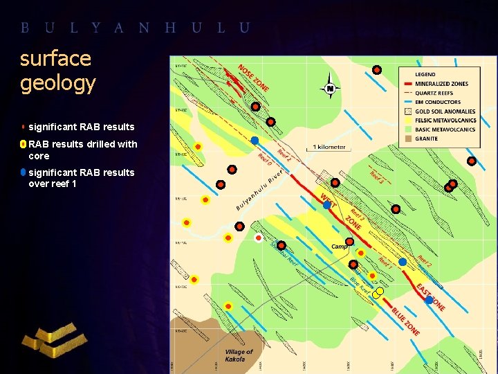 surface geology significant RAB results drilled with core significant RAB results over reef 1