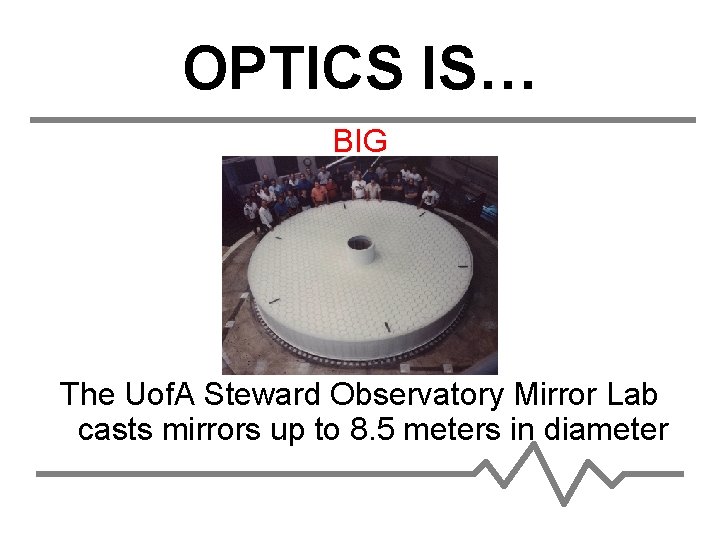 OPTICS IS… BIG The Uof. A Steward Observatory Mirror Lab casts mirrors up to