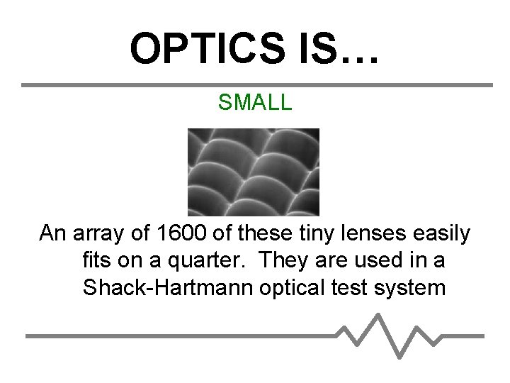 OPTICS IS… SMALL An array of 1600 of these tiny lenses easily fits on