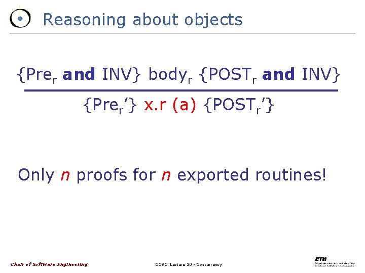 Reasoning about objects {Prer and INV} bodyr {POSTr and INV} {Prer’} x. r (a)