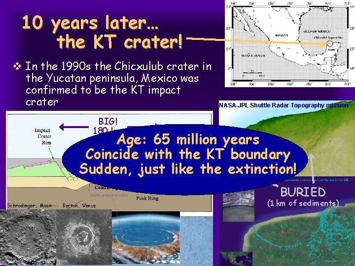 10 years later… the KT crater! v In the 1990 s the Chicxulub crater