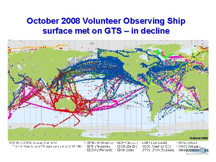 October 2008 Volunteer Observing Ship surface met on GTS – in decline 