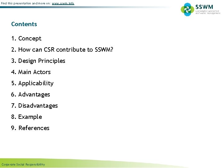 Find this presentation and more on: www. sswm. info Contents 1. Concept 2. How