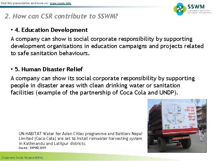 Find this presentation and more on: www. sswm. info 2. How can CSR contribute