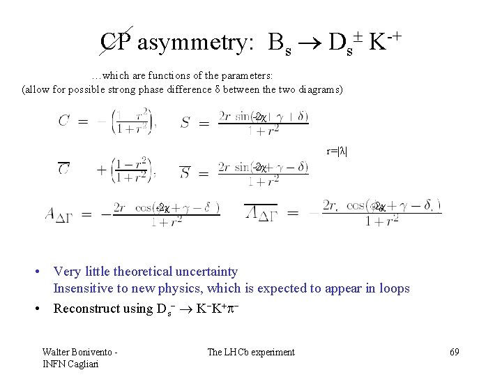 CP asymmetry: Bs Ds K-+ …which are functions of the parameters: (allow for possible
