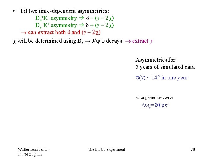  • Fit two time-dependent asymmetries: Ds+K- asymmetry δ - (g - 2 c)