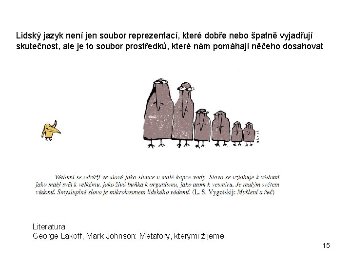Lidský jazyk není jen soubor reprezentací, které dobře nebo špatně vyjadřují skutečnost, ale je