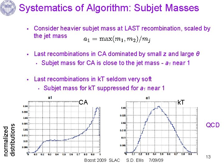 Systematics of Algorithm: Subjet Masses § § § Consider heavier subjet mass at LAST