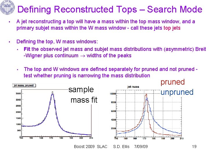 Defining Reconstructed Tops – Search Mode § A jet reconstructing a top will have