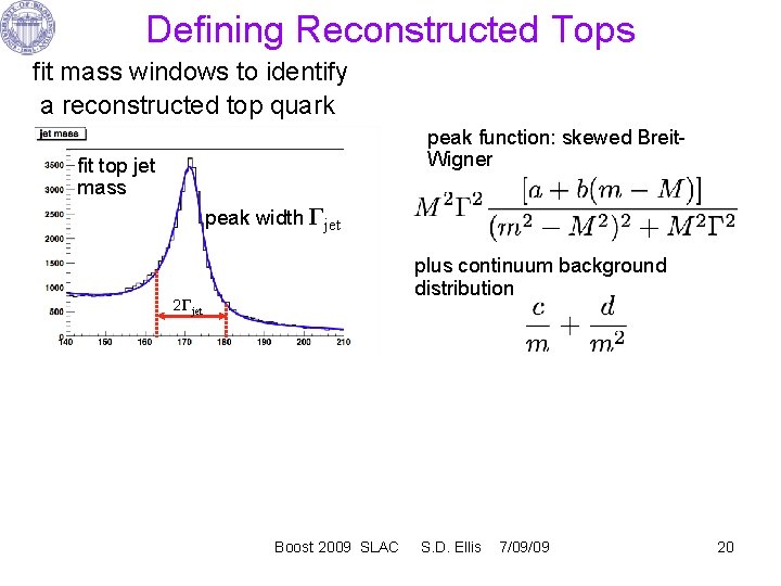 Defining Reconstructed Tops fit mass windows to identify a reconstructed top quark peak function: