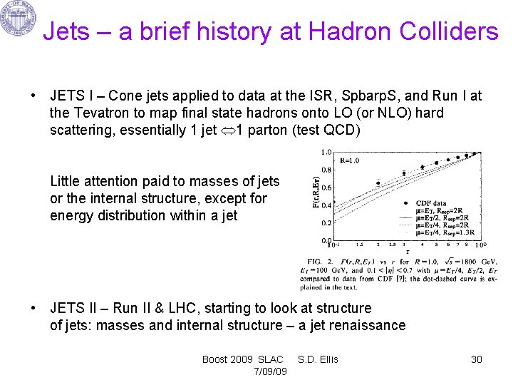 Jets – a brief history at Hadron Colliders • JETS I – Cone jets