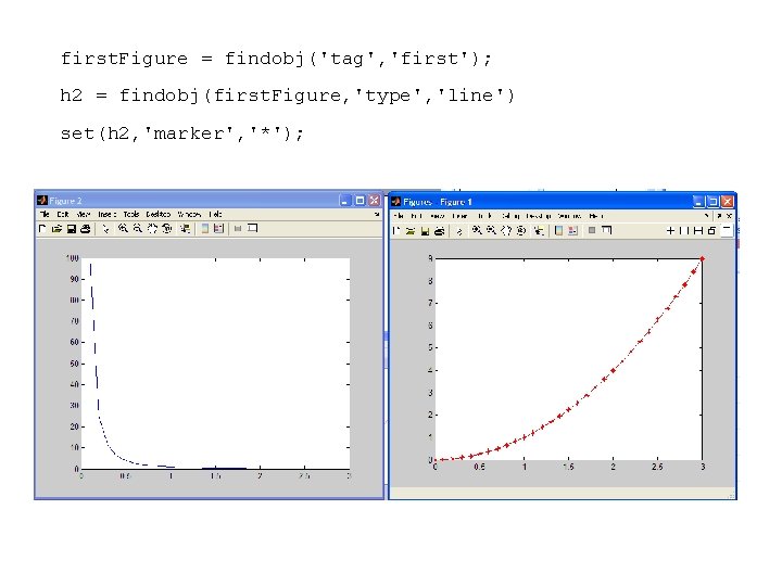 first. Figure = findobj('tag', 'first'); h 2 = findobj(first. Figure, 'type', 'line') set(h 2,