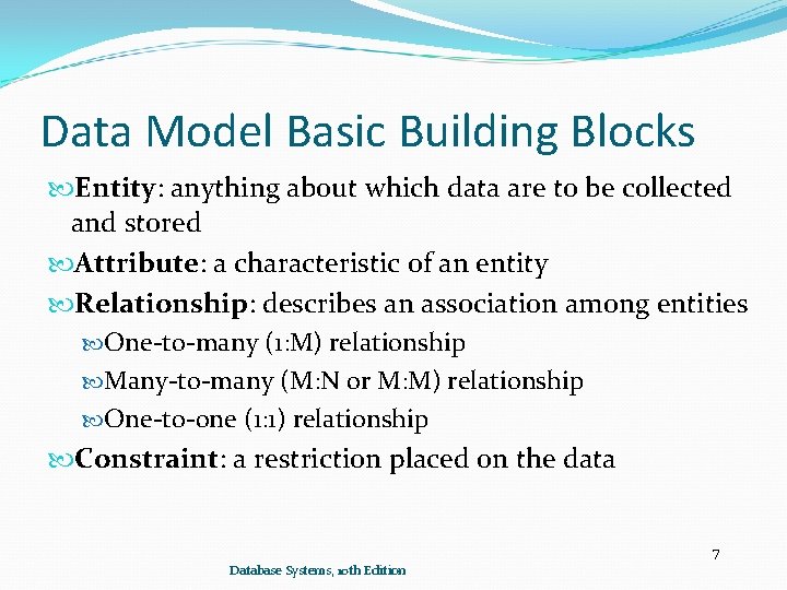 Data Model Basic Building Blocks Entity: anything about which data are to be collected Data Model Basic Building Blocks Entity: anything about which data are to be collected