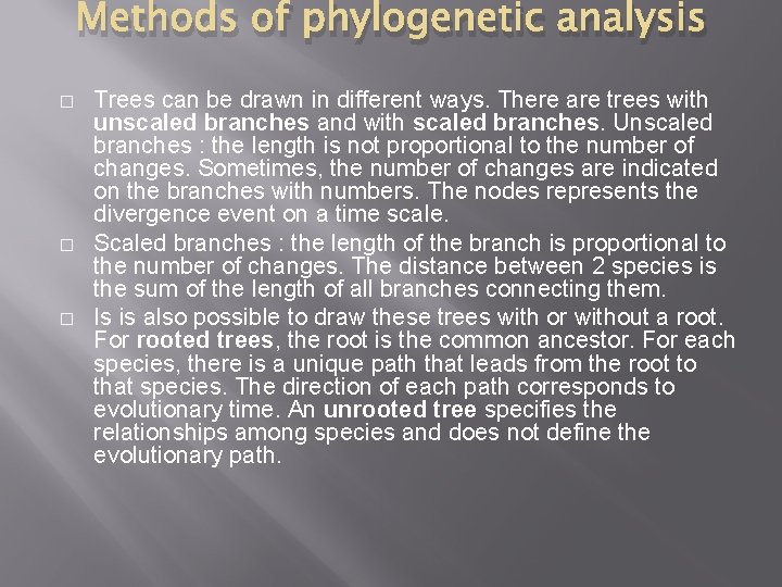 Methods of phylogenetic analysis � � � Trees can be drawn in different ways.