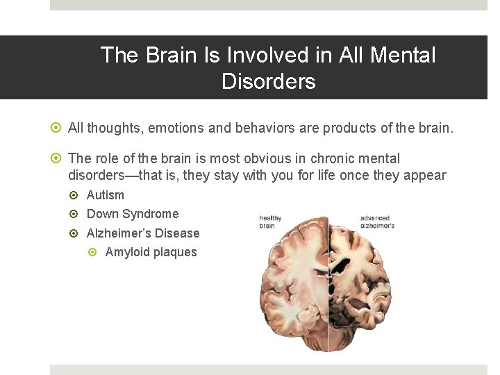 The Brain Is Involved in All Mental Disorders All thoughts, emotions and behaviors are