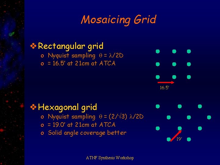 Mosaicing Grid v Rectangular grid o Nyquist sampling = /2 D o = 16.