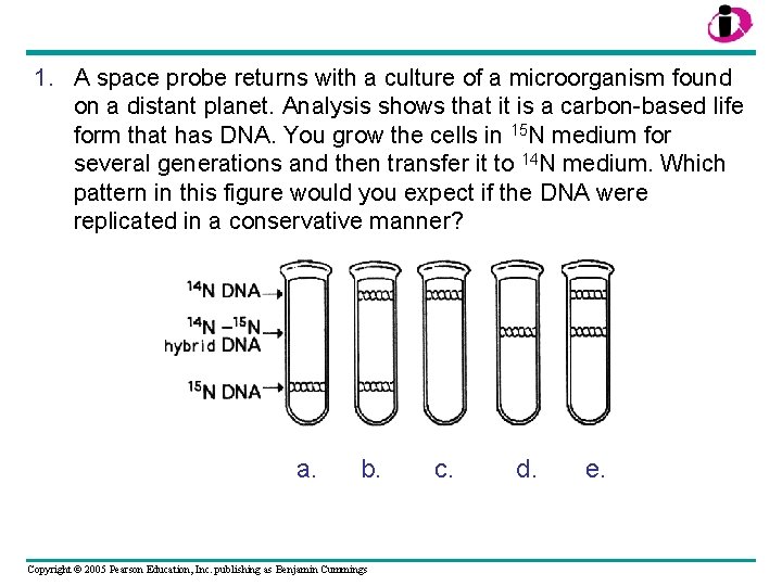 1. A space probe returns with a culture of a microorganism found on a