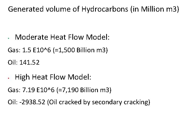 Generated volume of Hydrocarbons (in Million m 3) • Moderate Heat Flow Model: Gas: