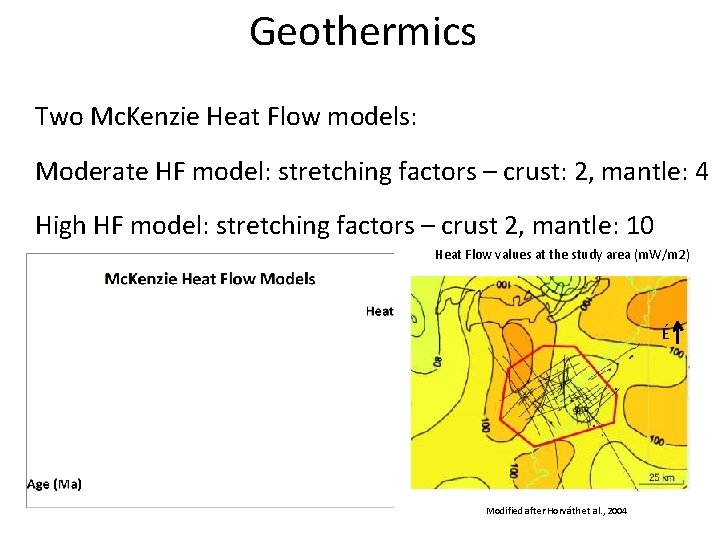 Geothermics Two Mc. Kenzie Heat Flow models: Moderate HF model: stretching factors – crust: