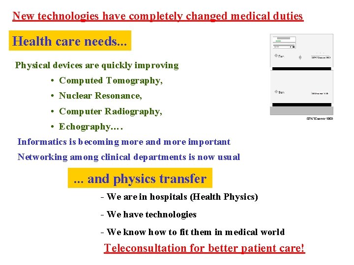 New technologies have completely changed medical duties Health care needs. . . Physical devices