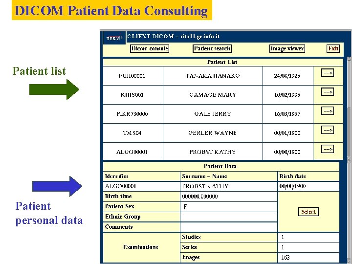 DICOM Patient Data Consulting Patient list Patient personal data 