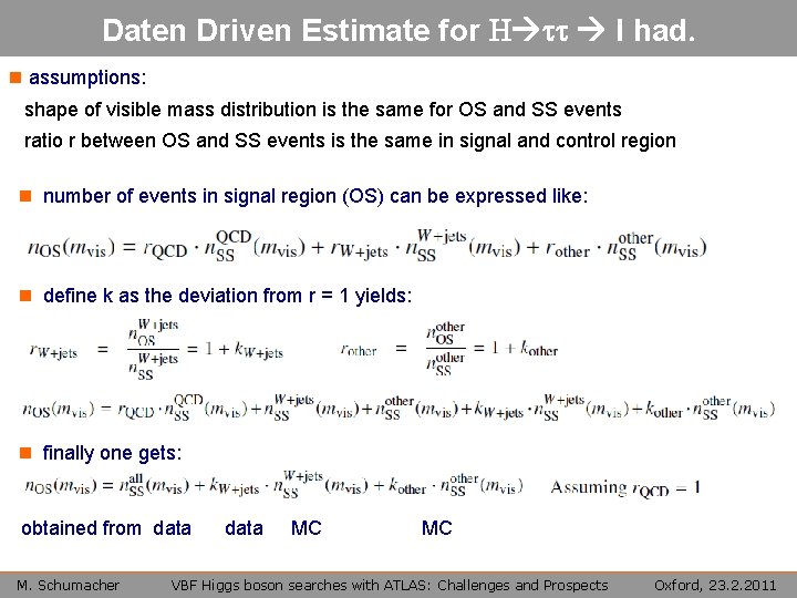 Daten Driven Estimate for H tt l had. n assumptions: shape of visible mass