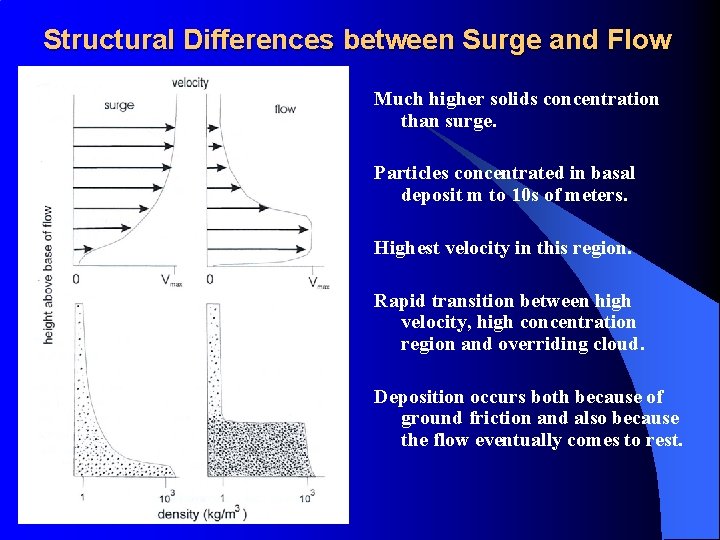 Structural Differences between Surge and Flow Much higher solids concentration than surge. Particles concentrated