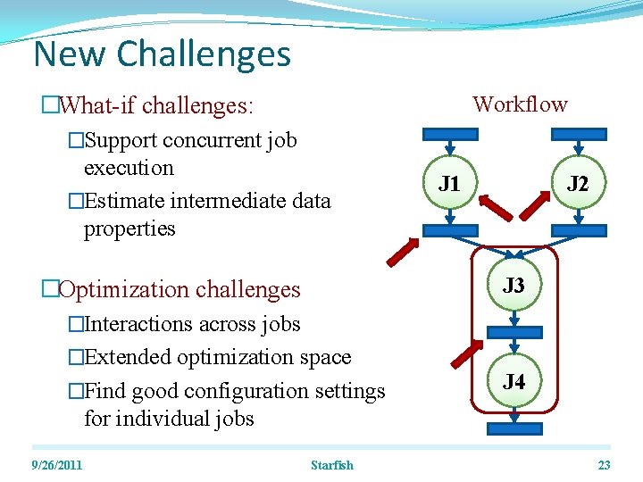 New Challenges �What-if challenges: �Support concurrent job execution �Estimate intermediate data properties �Optimization challenges