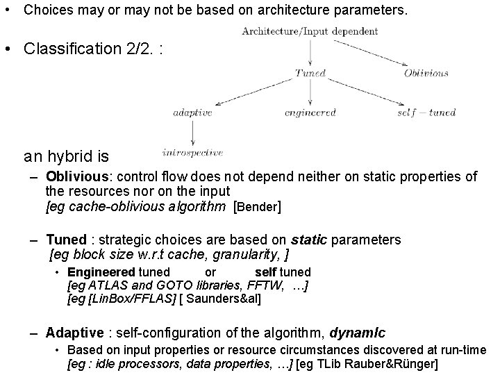  • Choices may or may not be based on architecture parameters. • Classification