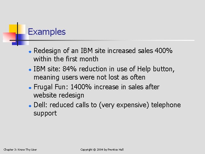 Examples Redesign of an IBM site increased sales 400% within the first month IBM