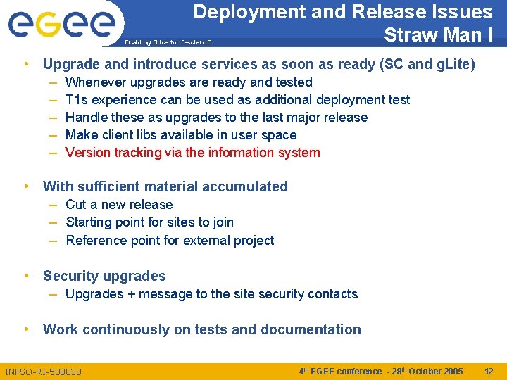 Deployment and Release Issues Straw Man I Enabling Grids for E-scienc. E • Upgrade