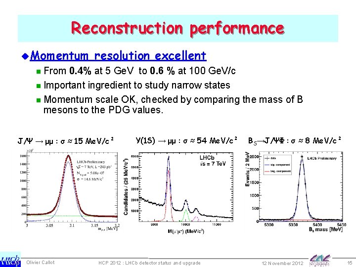 Reconstruction performance u. Momentum resolution excellent n From 0. 4% at 5 Ge. V