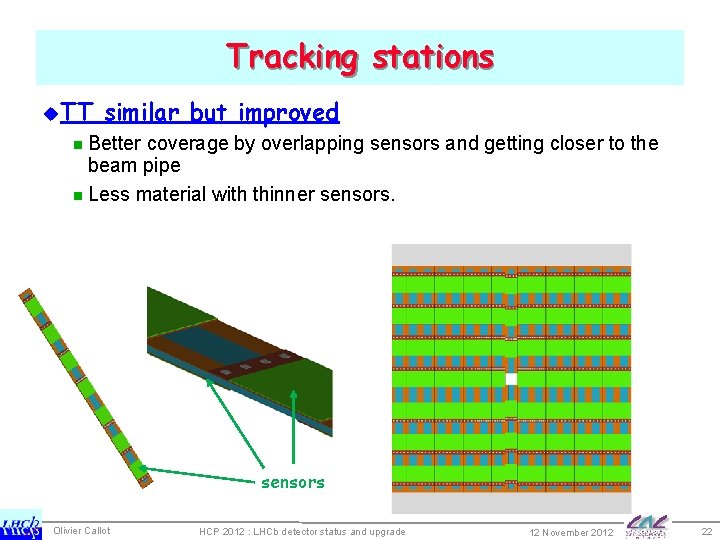 Tracking stations u. TT similar but improved n Better coverage by overlapping sensors and