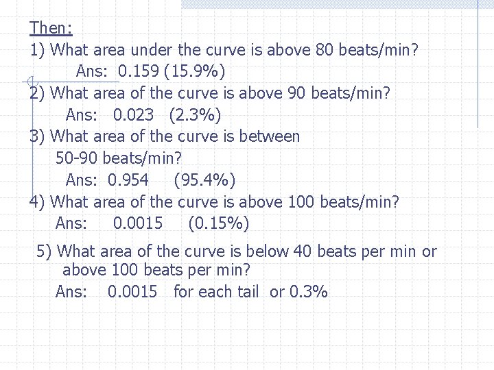 Then: 1) What area under the curve is above 80 beats/min? Ans: 0. 159