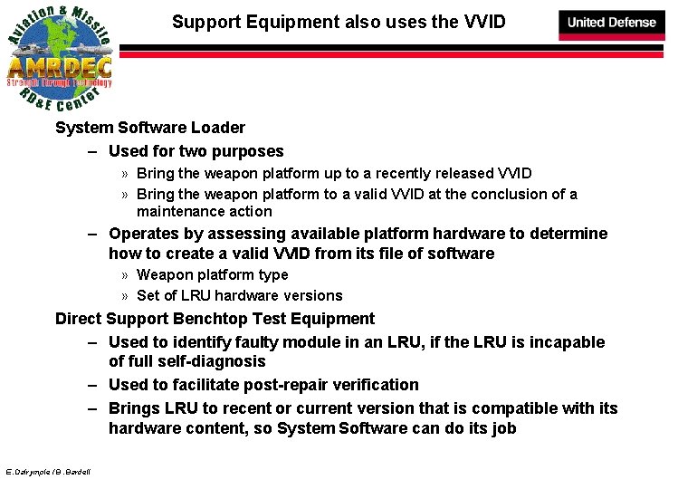 Support Equipment also uses the VVID System Software Loader – Used for two purposes