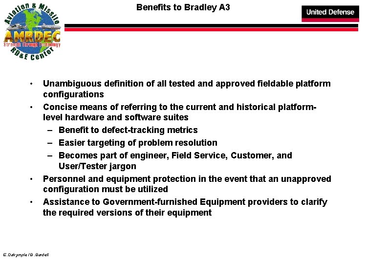 Benefits to Bradley A 3 • • Unambiguous definition of all tested and approved